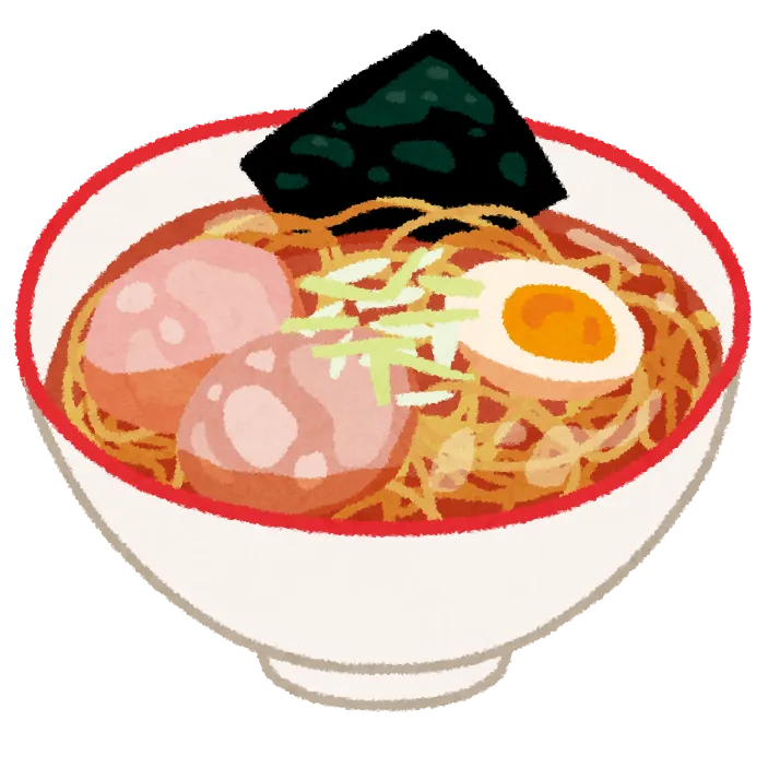 Eine Schüssel Ramen mit Ei, Fleisch und weiteren Zutaten.