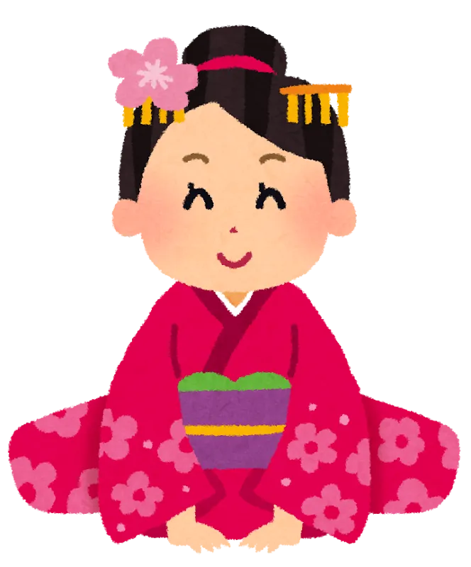 Eine Frau im Kimono verbeugt sich zum Neujahrsgruß.